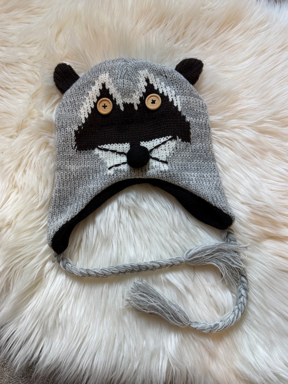 Gray Knit Cat Ear Kids Hat with Tassels - Unbranded